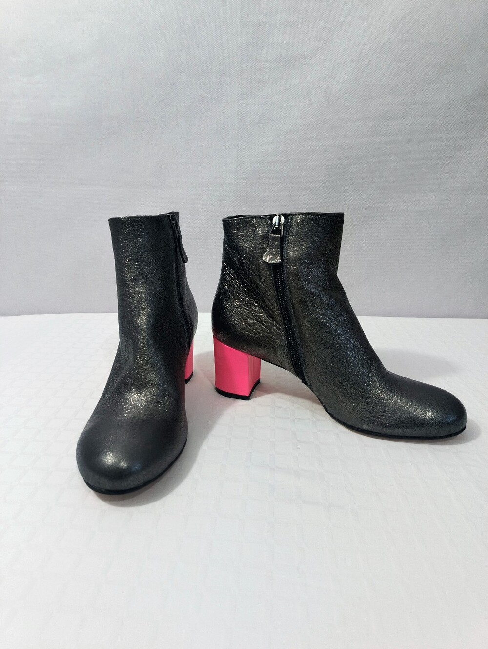 Tiferet Metallic Italian Leather Heeled Boots With Side Zipper Closure